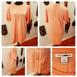 Fashion Nova Mens, Peach, T-Shirt w/Zipper-Sides